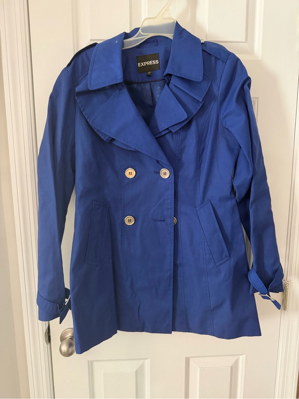 Express Women's Cobalt Blue Double-Breasted Trench Coat